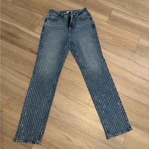 Good American Blue Pinstripe Straight Leg Jeans